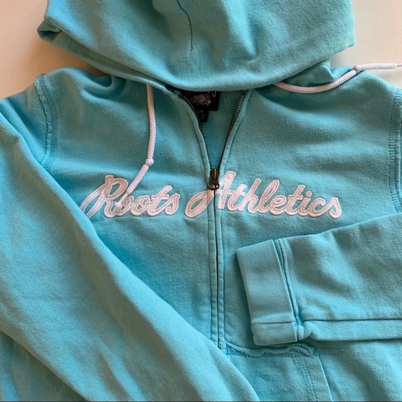 Roots Athletics Hoodie Zip Up Light Blue Sz S - Picture 2 of 9
